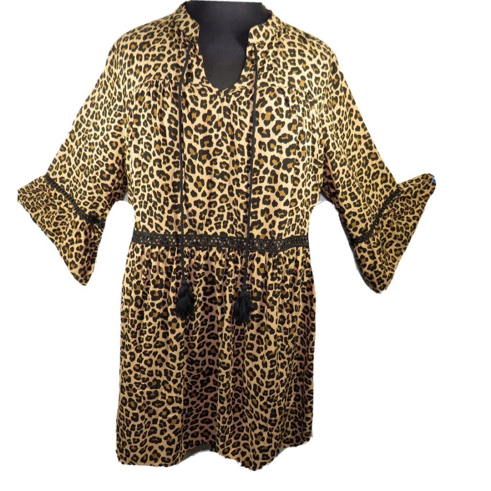 Avenue Women's Leopard Print Flared Sleeve Tunic Peasant Top Plus Size 22-24